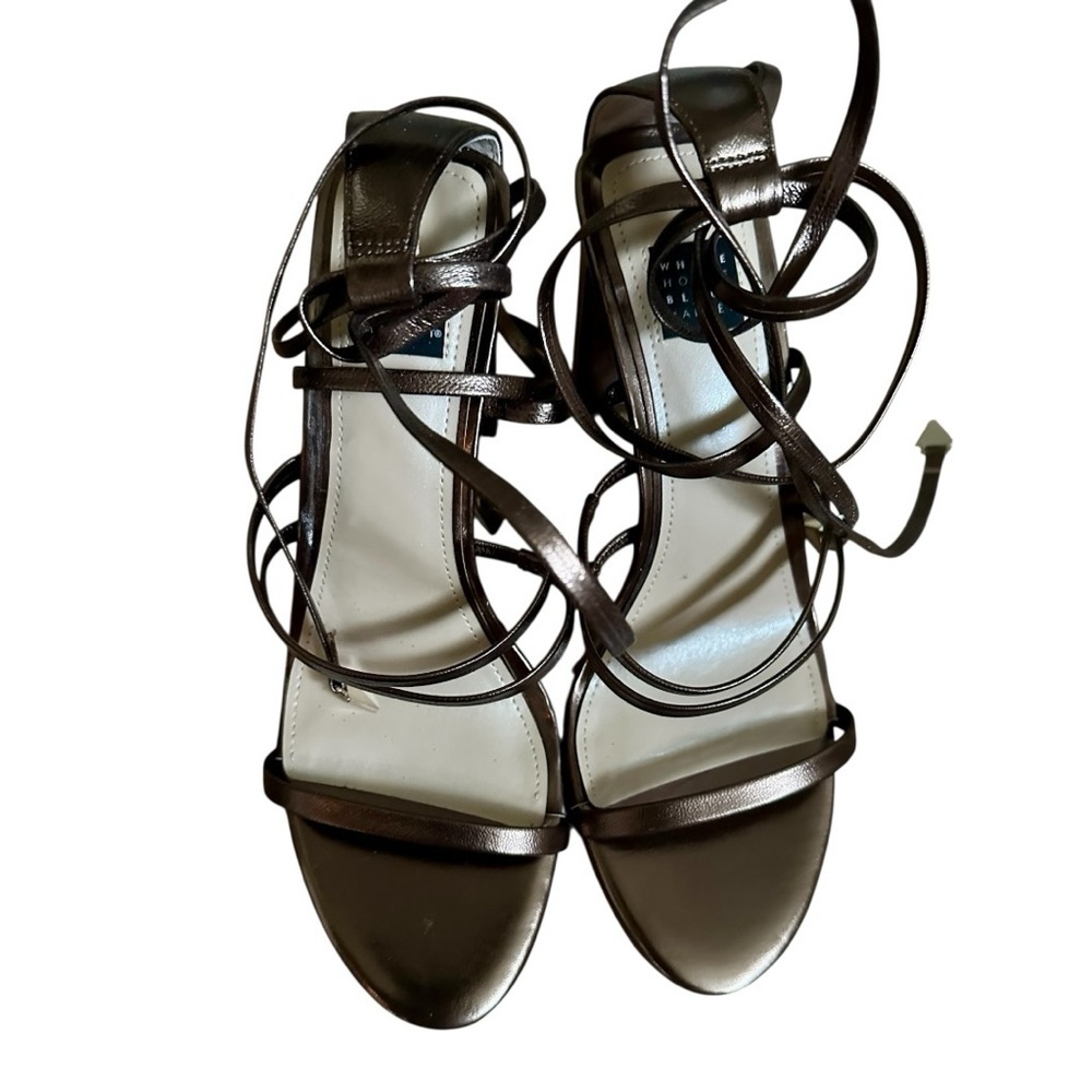 White House Black Market Brown Strappy Block Heel Lace Up Sandals Women Leather
